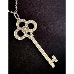 $8000 Tiffany Co Platinum 18k Gold *Pink Diamond Crown Key Pendant Necklace RARE